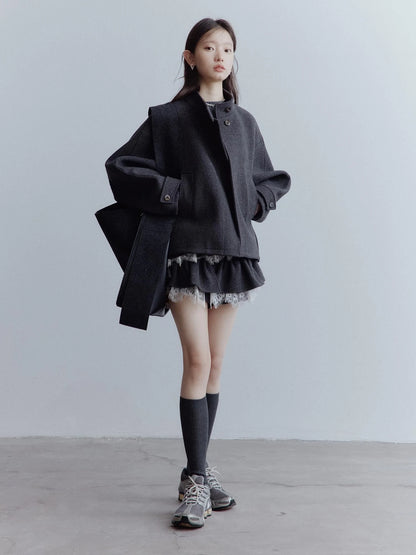 Manta Wool Blend Textured Asymmetric Collar Coat