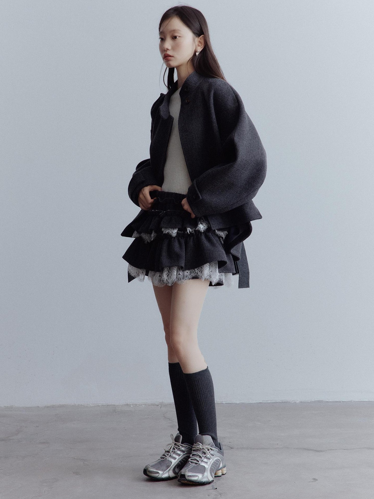 FUSSED Manta Wool Blend Textured Asymmetric Collar Coat