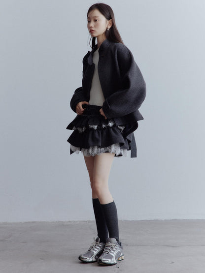 FUSSED Manta Wool Blend Textured Asymmetric Collar Coat