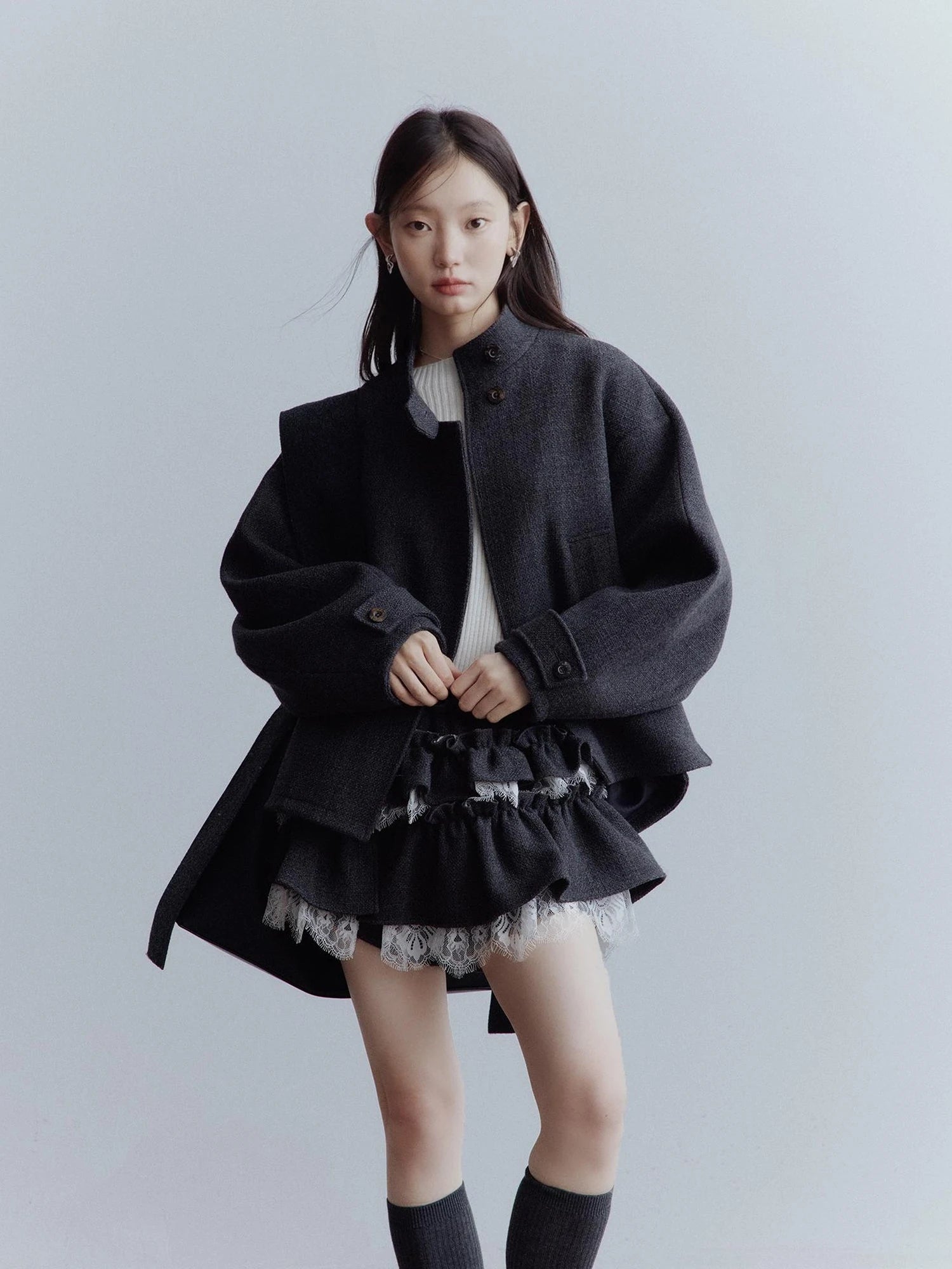 Manta Wool Blend Textured Asymmetric Collar Coat