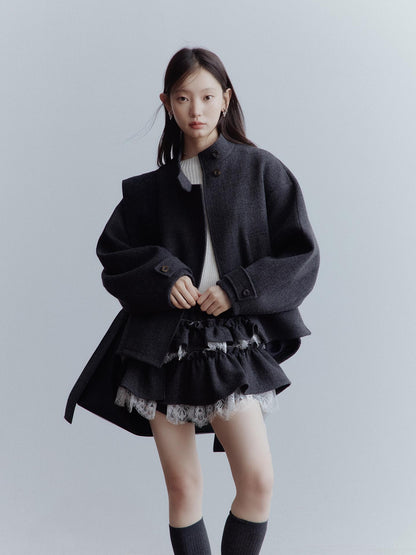 FUSSED Manta Wool Blend Textured Asymmetric Collar Coat