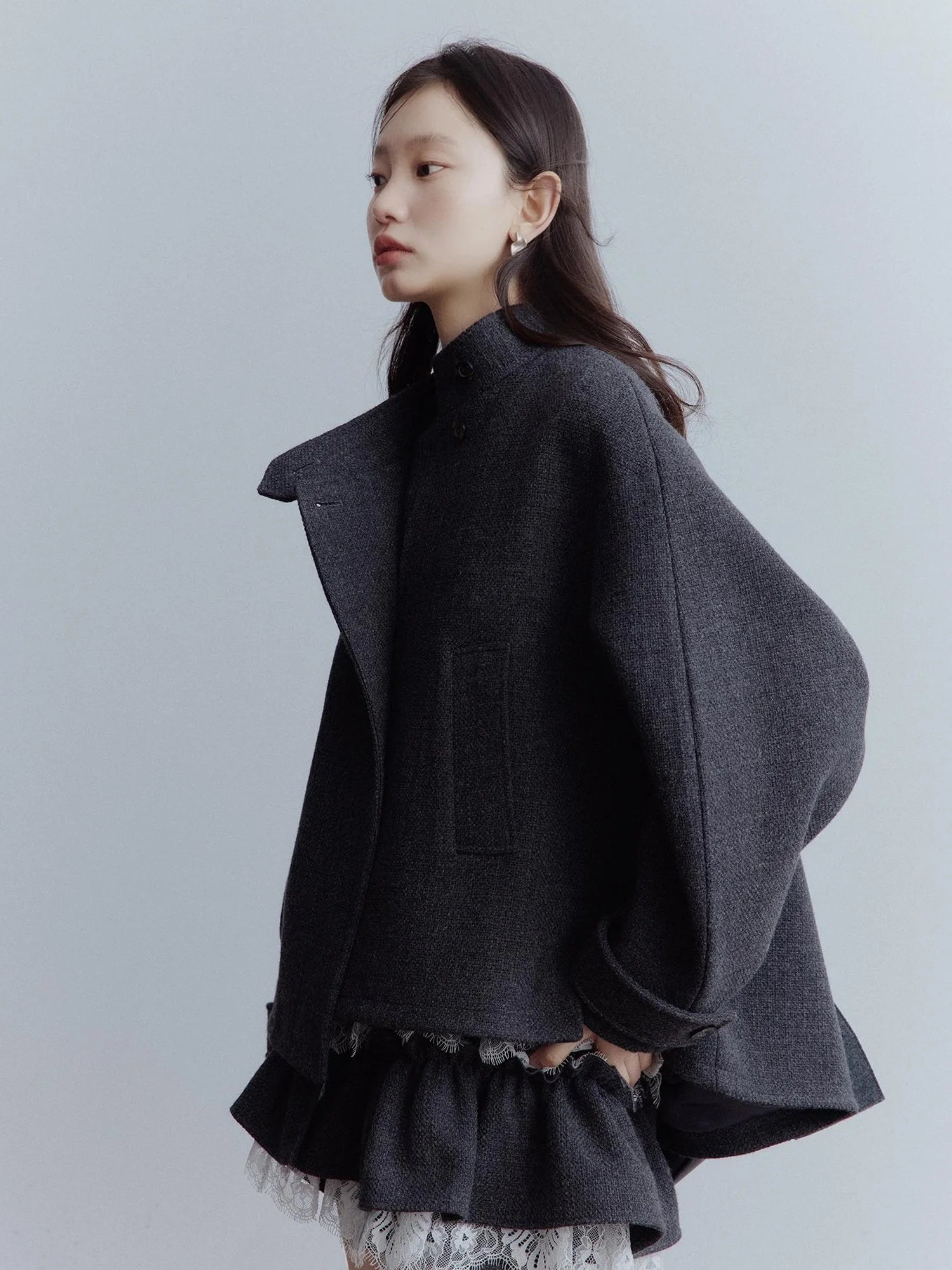 Manta Wool Blend Textured Asymmetric Collar Coat