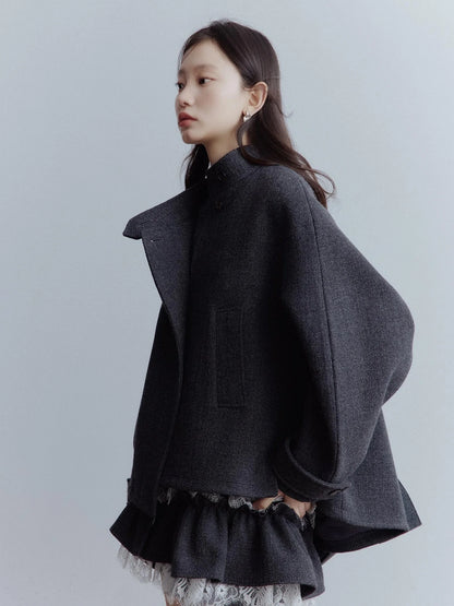 Manta Wool Blend Textured Asymmetric Collar Coat