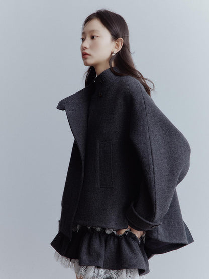 FUSSED Manta Wool Blend Textured Asymmetric Collar Coat