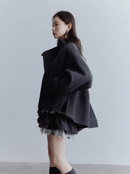 Manta Wool Blend Textured Asymmetric Collar Coat