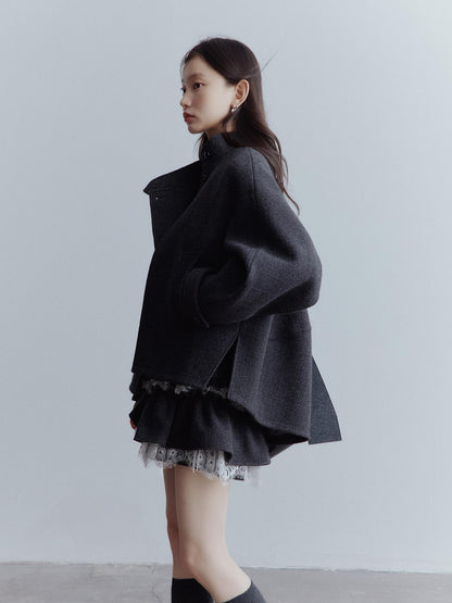 FUSSED Manta Wool Blend Textured Asymmetric Collar Coat