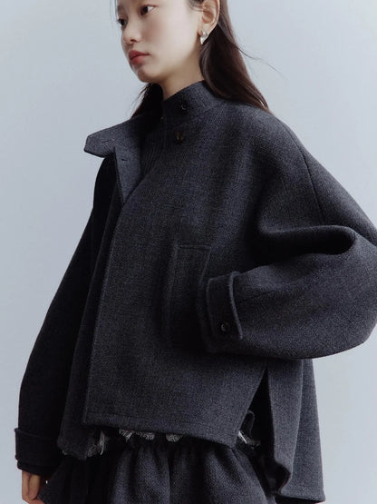 Manta Wool Blend Textured Asymmetric Collar Coat
