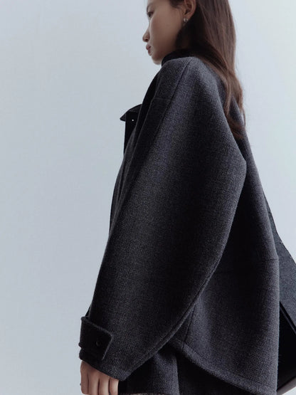 Manta Wool Blend Textured Asymmetric Collar Coat