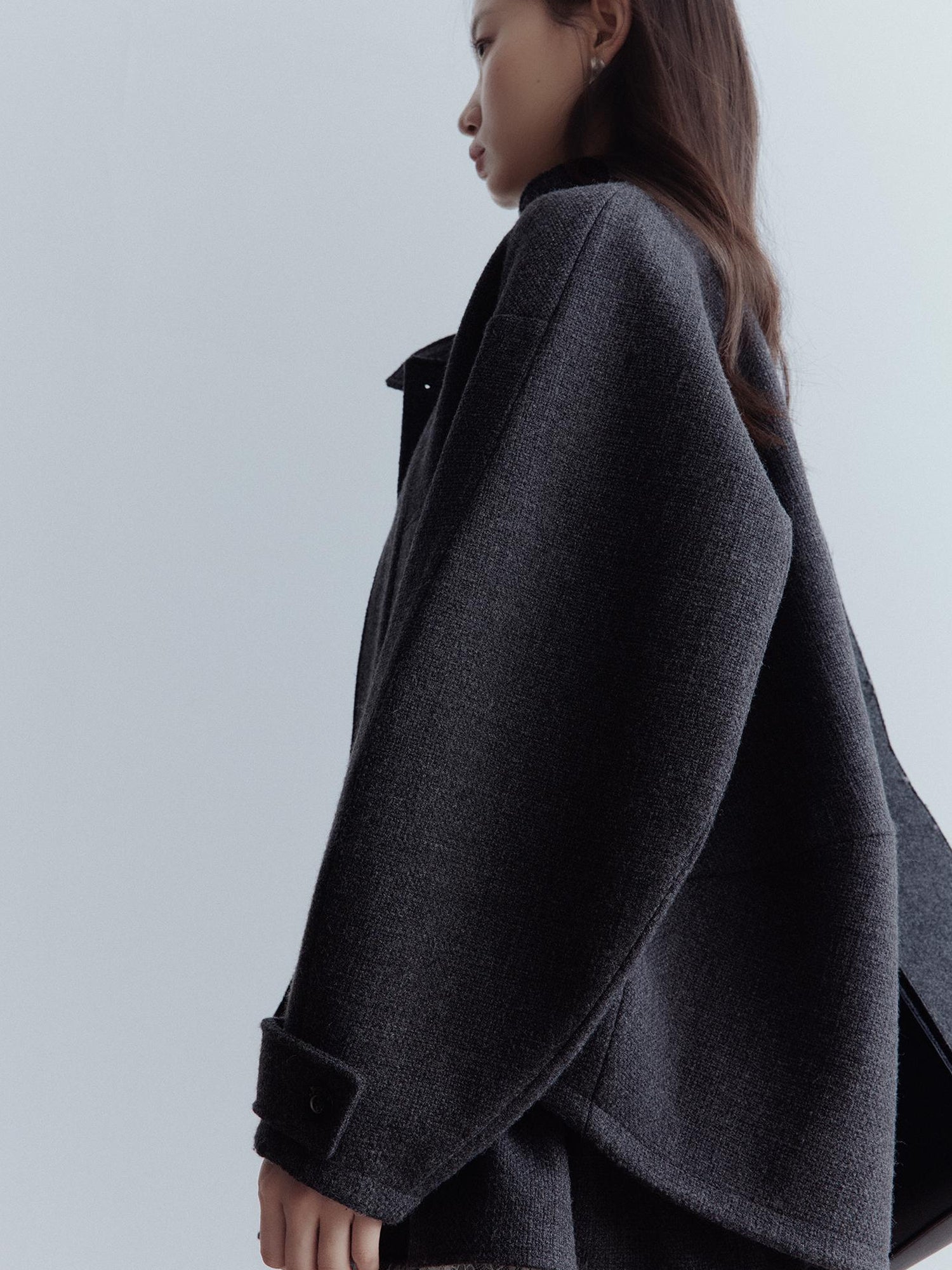 FUSSED Manta Wool Blend Textured Asymmetric Collar Coat