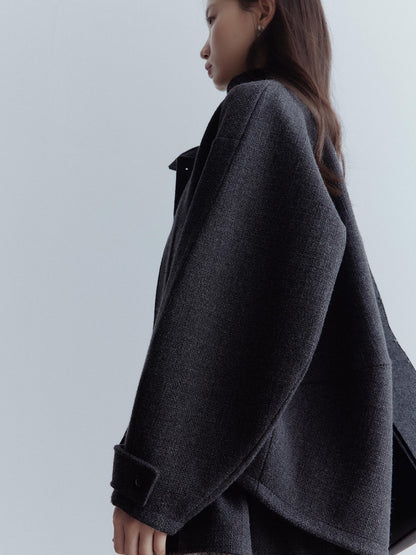 FUSSED Manta Wool Blend Textured Asymmetric Collar Coat