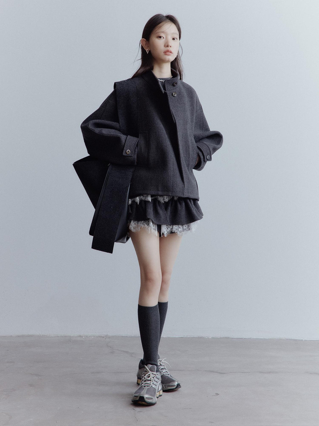 FUSSED Manta Wool Blend Textured Asymmetric Collar Coat