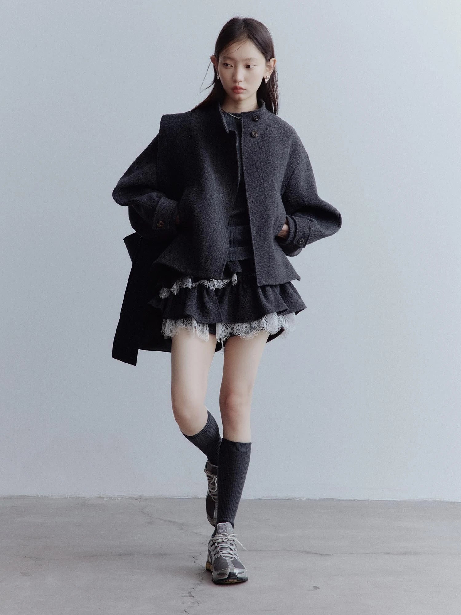 Manta Wool Blend Textured Asymmetric Collar Coat