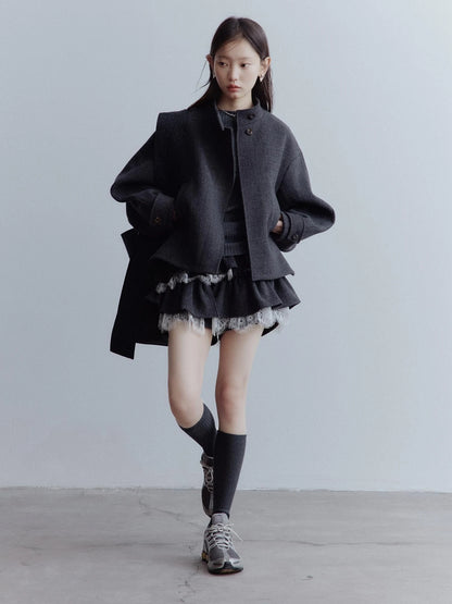 Manta Wool Blend Textured Asymmetric Collar Coat