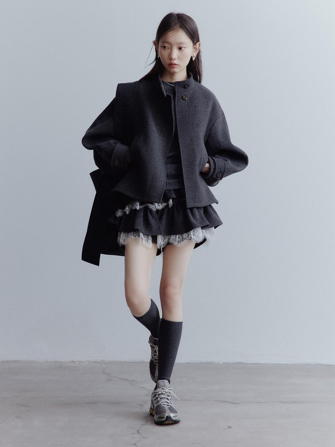 FUSSED Manta Wool Blend Textured Asymmetric Collar Coat