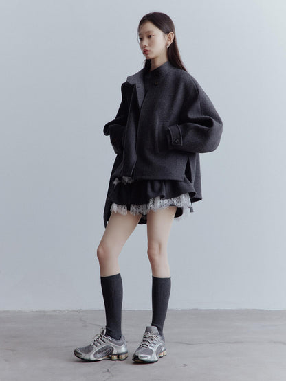 FUSSED Manta Wool Blend Textured Asymmetric Collar Coat