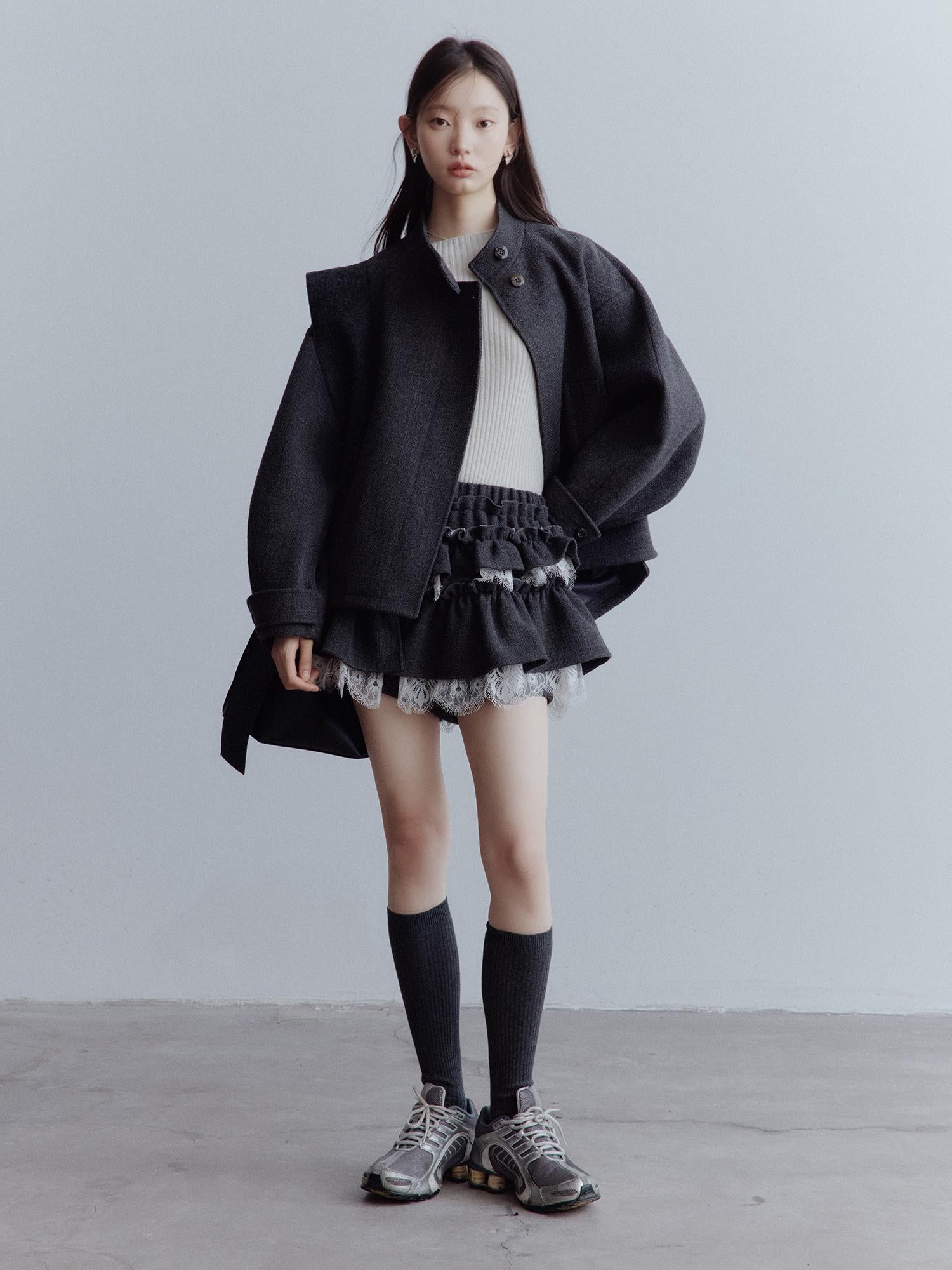 FUSSED Manta Wool Blend Textured Asymmetric Collar Coat