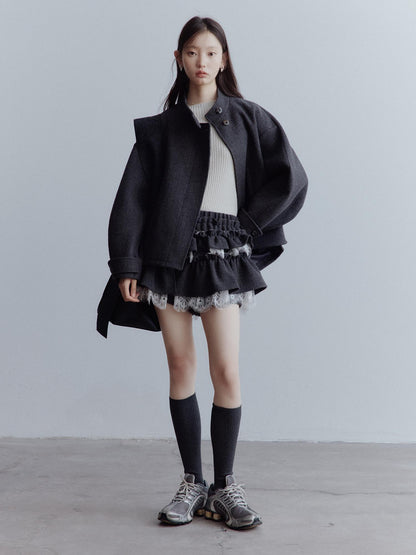 FUSSED Manta Wool Blend Textured Asymmetric Collar Coat