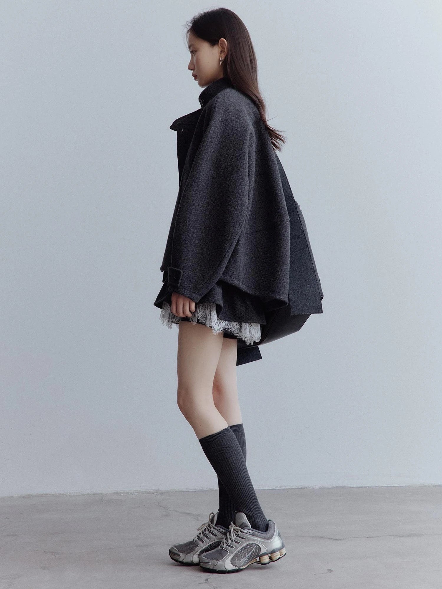 Manta Wool Blend Textured Asymmetric Collar Coat