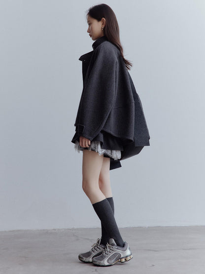 FUSSED Manta Wool Blend Textured Asymmetric Collar Coat