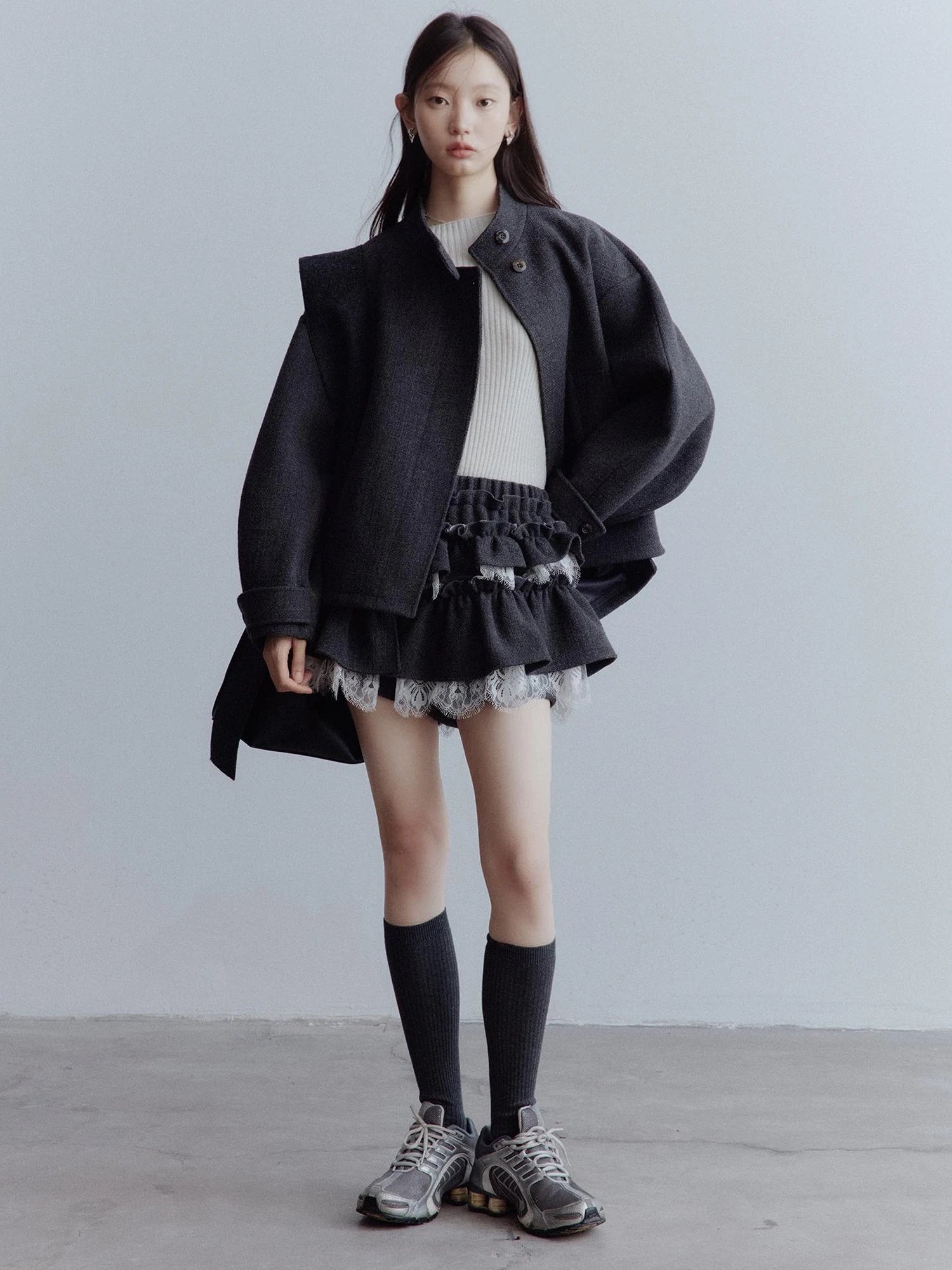 Manta Wool Blend Textured Asymmetric Collar Coat