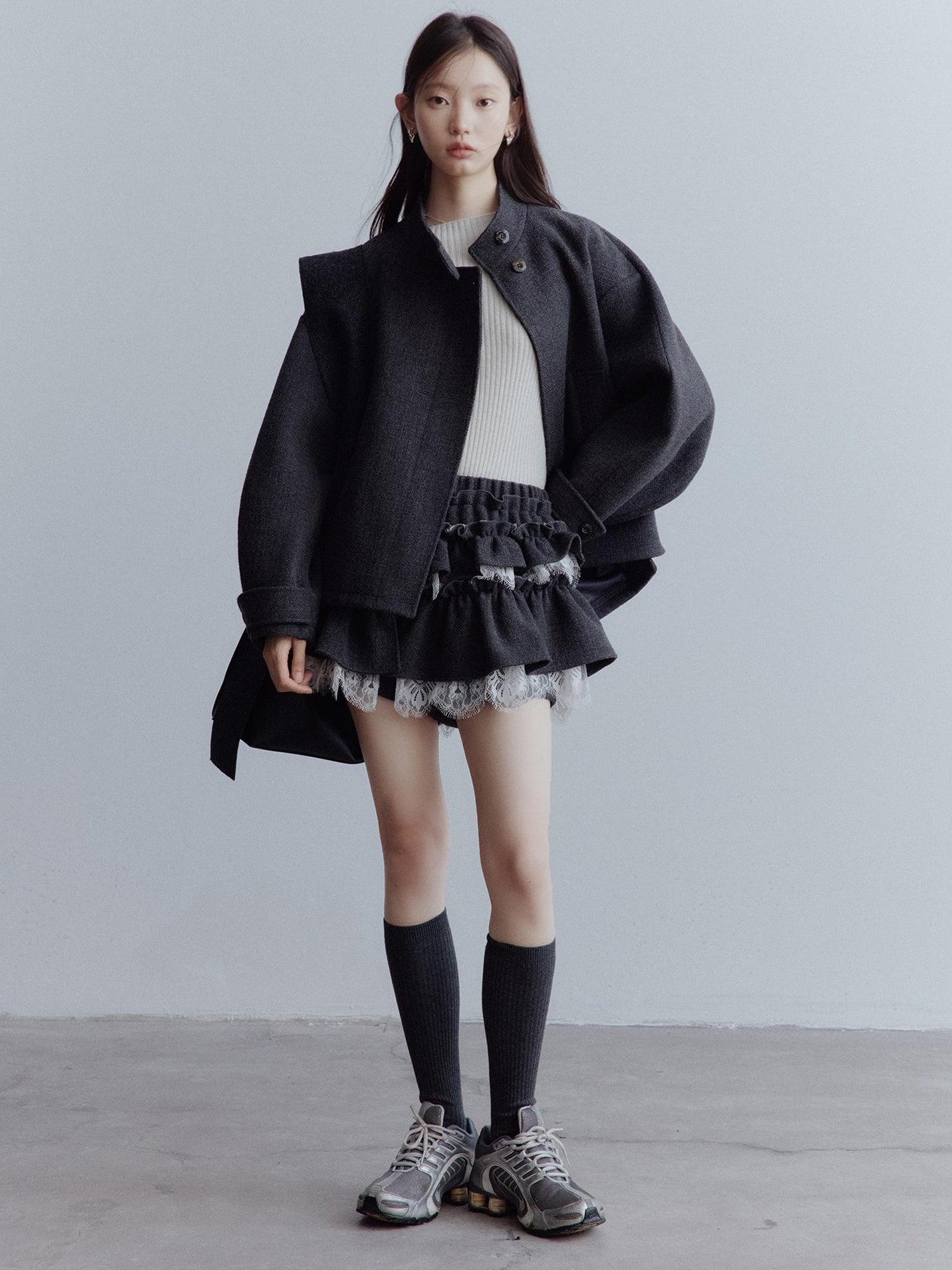 FUSSED Manta Wool Blend Textured Asymmetric Collar Coat