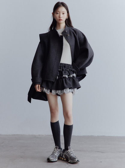 FUSSED Manta Wool Blend Textured Asymmetric Collar Coat