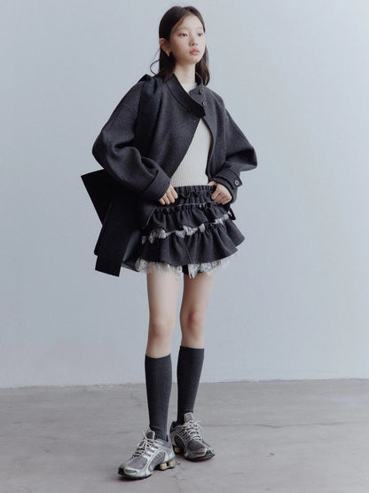 Manta Wool Blend Textured Asymmetric Collar Coat