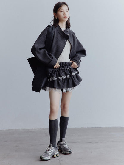 FUSSED Manta Wool Blend Textured Asymmetric Collar Coat