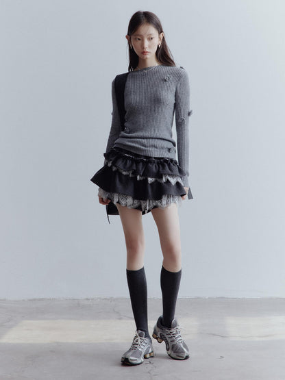 FUSSED Manta Wool Lace Asymmetrical A Line Skort In Meteor Grey