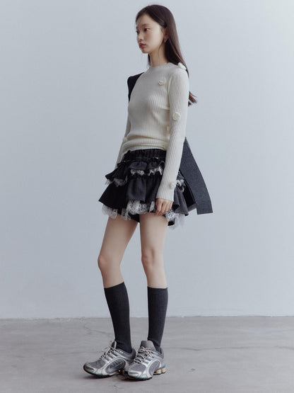 FUSSED Manta Wool Lace Asymmetrical A Line Skort In Meteor Grey