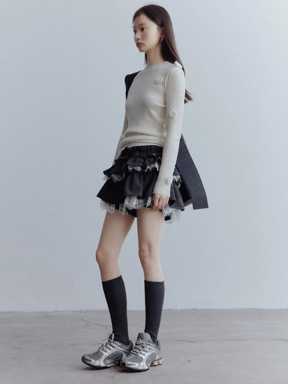 Manta Wool Lace Asymmetrical A Line Skort In Meteor Grey