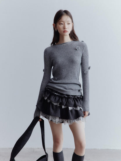 FUSSED Manta Wool Lace Asymmetrical A Line Skort In Meteor Grey