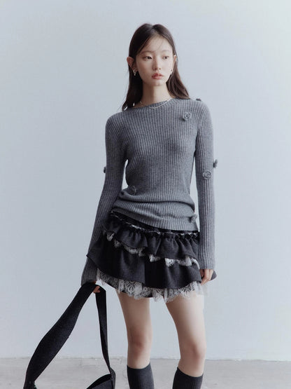 Manta Wool Lace Asymmetrical A Line Skort In Meteor Grey