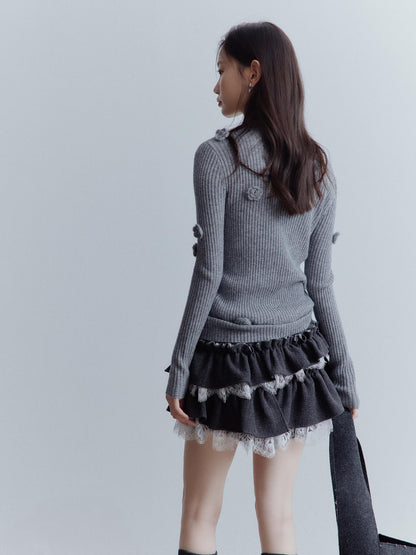 FUSSED Manta Wool Lace Asymmetrical A Line Skort In Meteor Grey