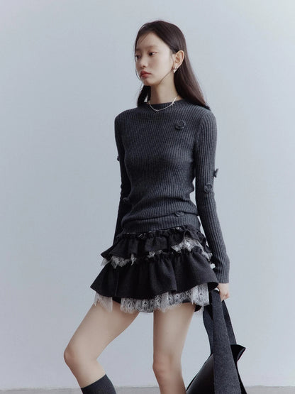 Manta Wool Lace Asymmetrical A Line Skort In Meteor Grey