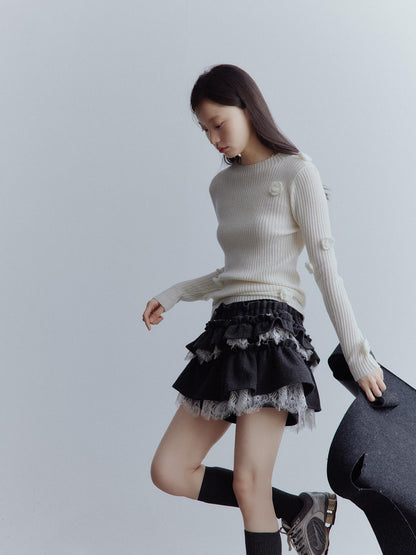 FUSSED Manta Wool Lace Asymmetrical A Line Skort In Meteor Grey