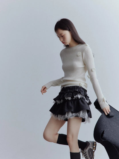 Manta Wool Lace Asymmetrical A Line Skort In Meteor Grey