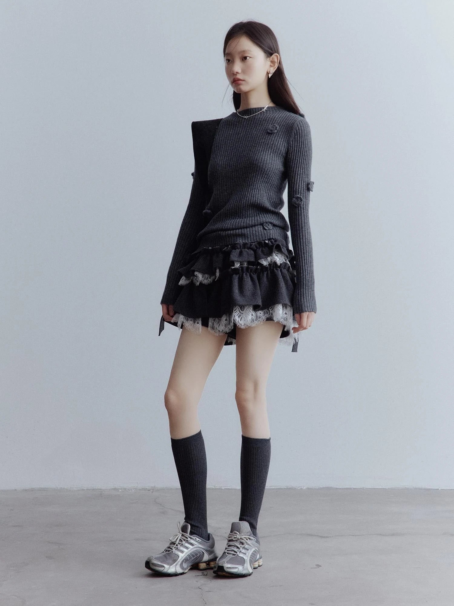 Manta Wool Lace Asymmetrical A Line Skort In Meteor Grey