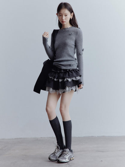 FUSSED Manta Wool Lace Asymmetrical A Line Skort In Meteor Grey