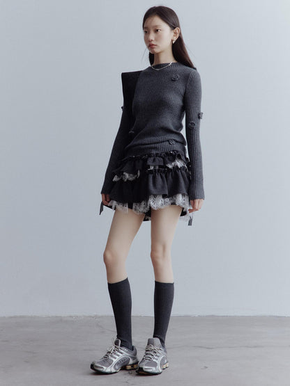 FUSSED Manta Wool Lace Asymmetrical A Line Skort In Meteor Grey