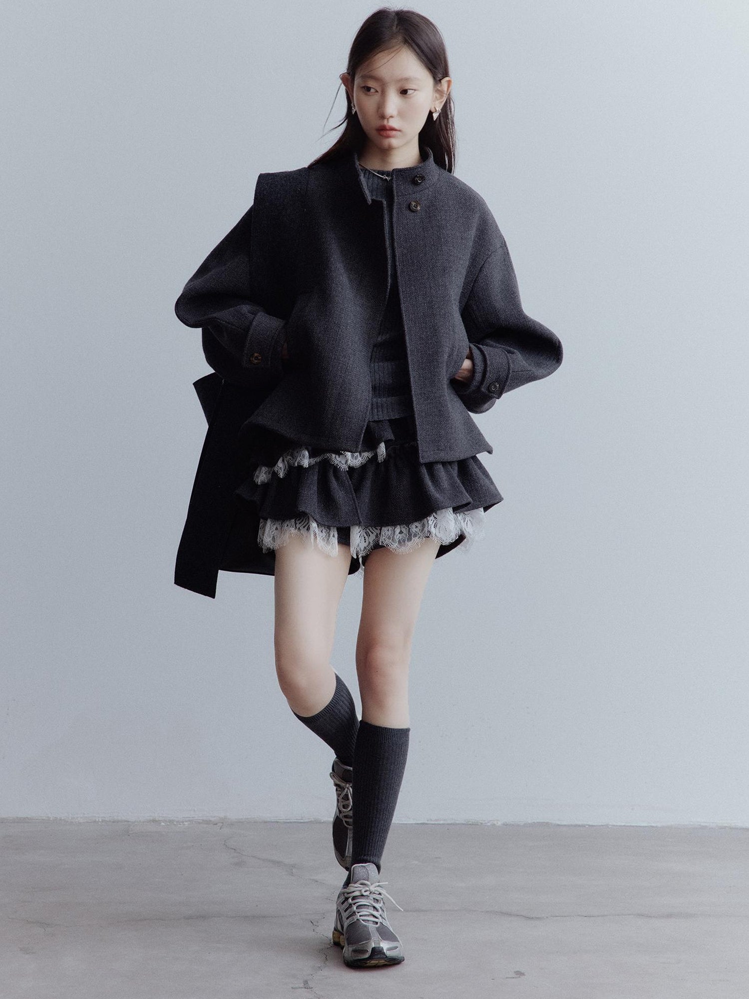 FUSSED Manta Wool Lace Asymmetrical A Line Skort In Meteor Grey