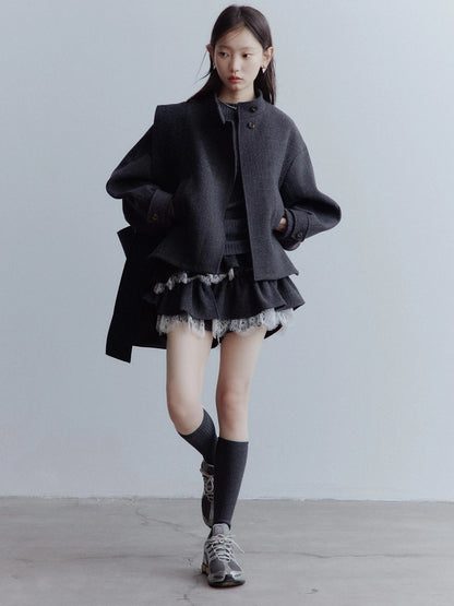 Manta Wool Lace Asymmetrical A Line Skort In Meteor Grey