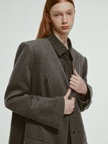 FUSSED_Mercury_Gray_Cleanfit_V-neck_Oversize_Single_Breasted_Wool_Women&