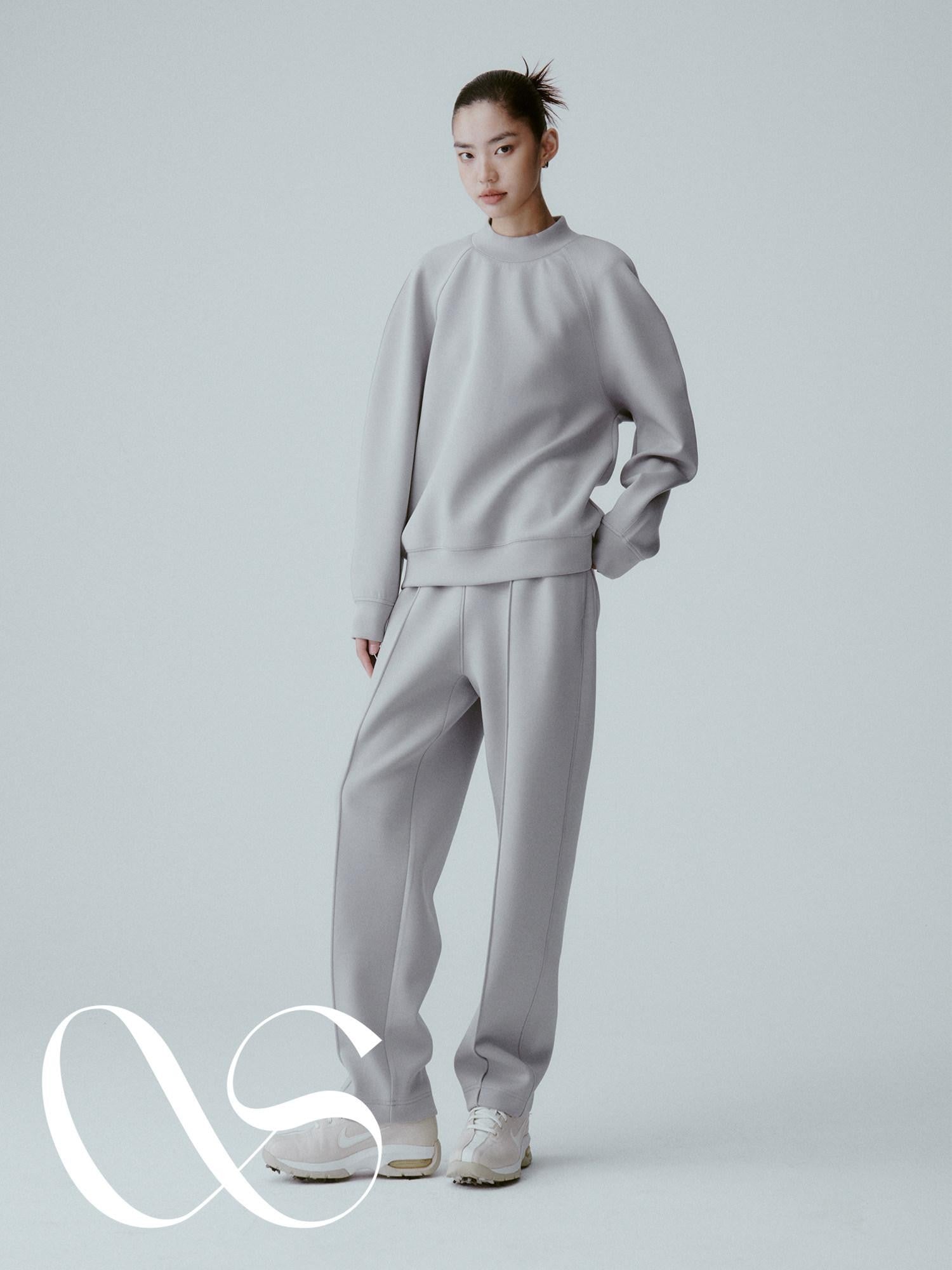 FUSSED Mercury Gray Structured Airy Minimalist Crewneck Raglan Women&