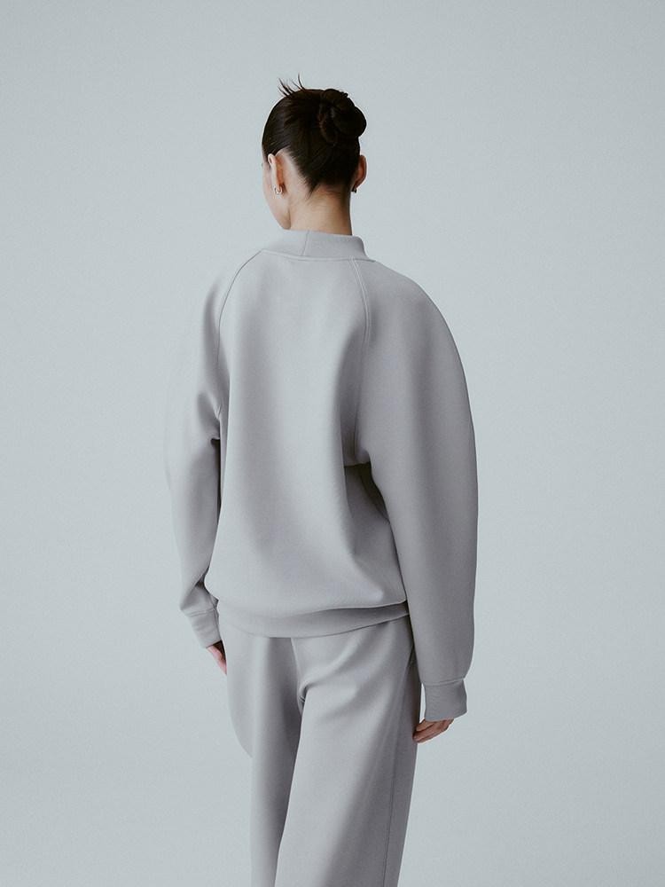 FUSSED Mercury Gray Structured Airy Minimalist Crewneck Raglan Women&