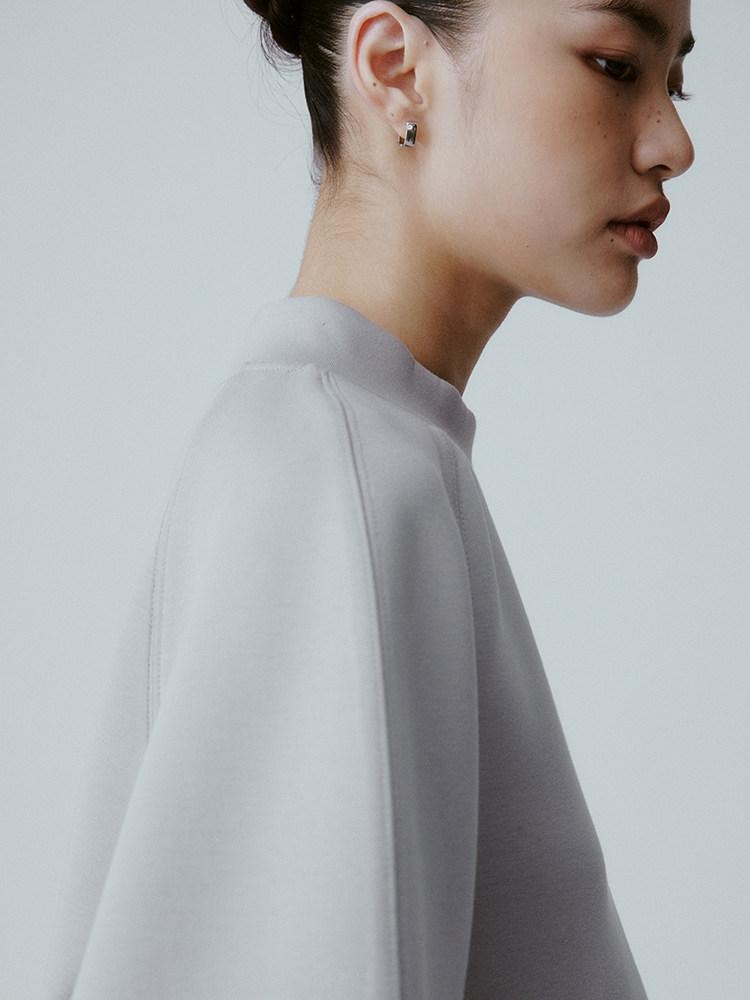 FUSSED Mercury Gray Structured Airy Minimalist Crewneck Raglan Women&