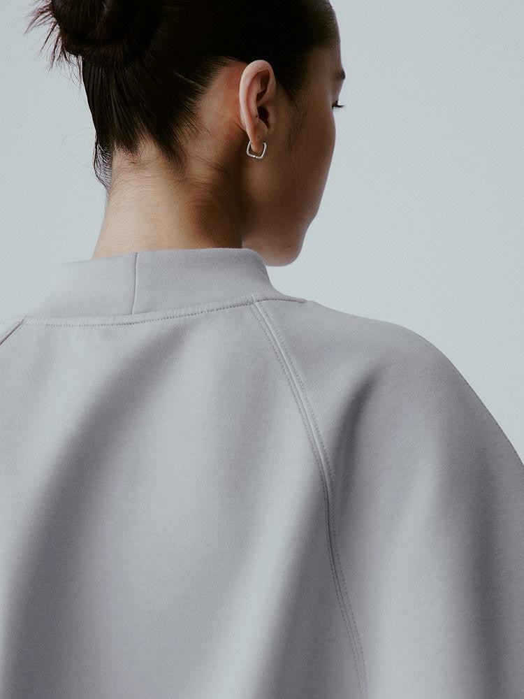 FUSSED Mercury Gray Structured Airy Minimalist Crewneck Raglan Women&