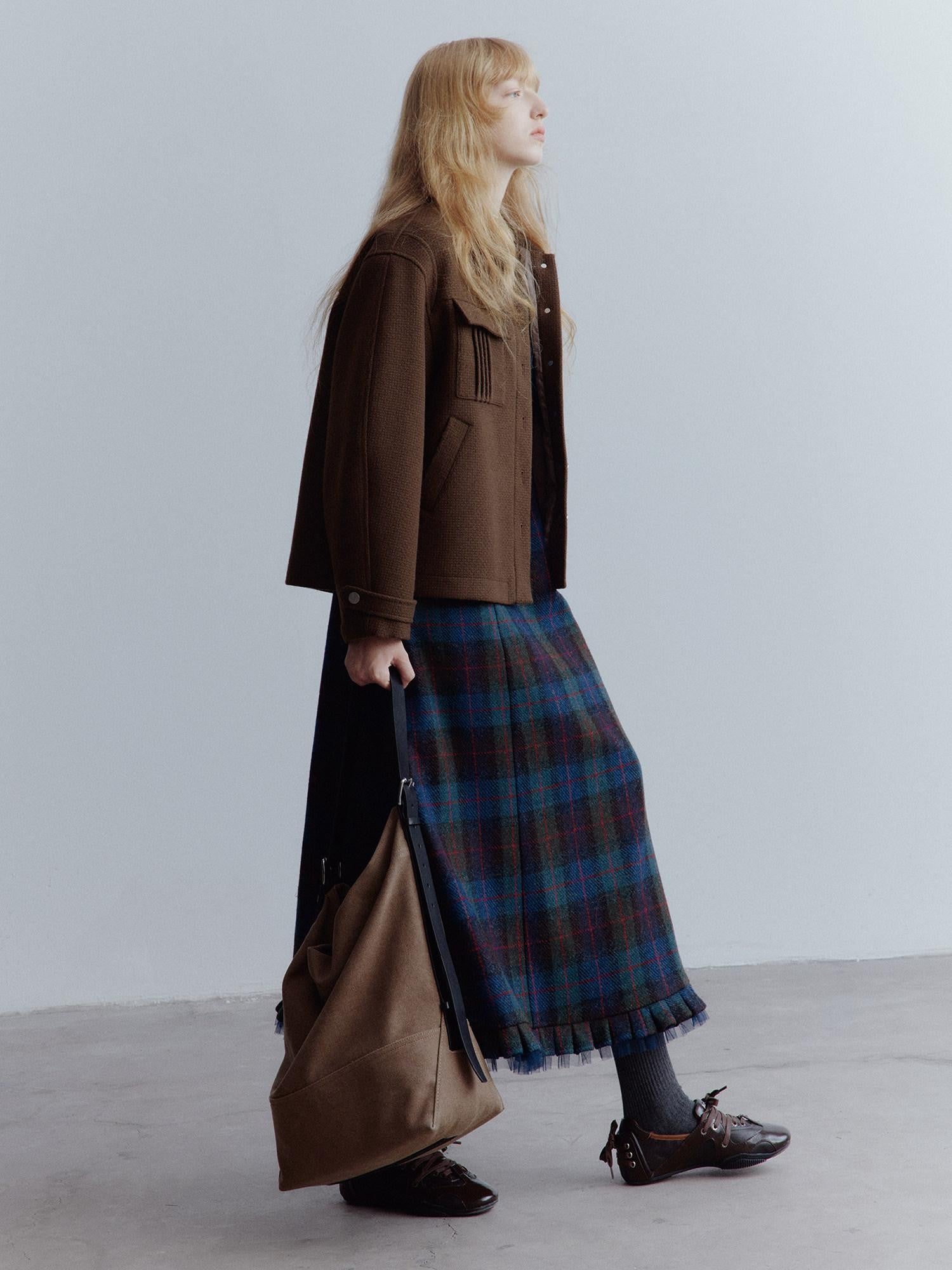 FUSSED Mesh Hem Splice Harris Plaid Women&