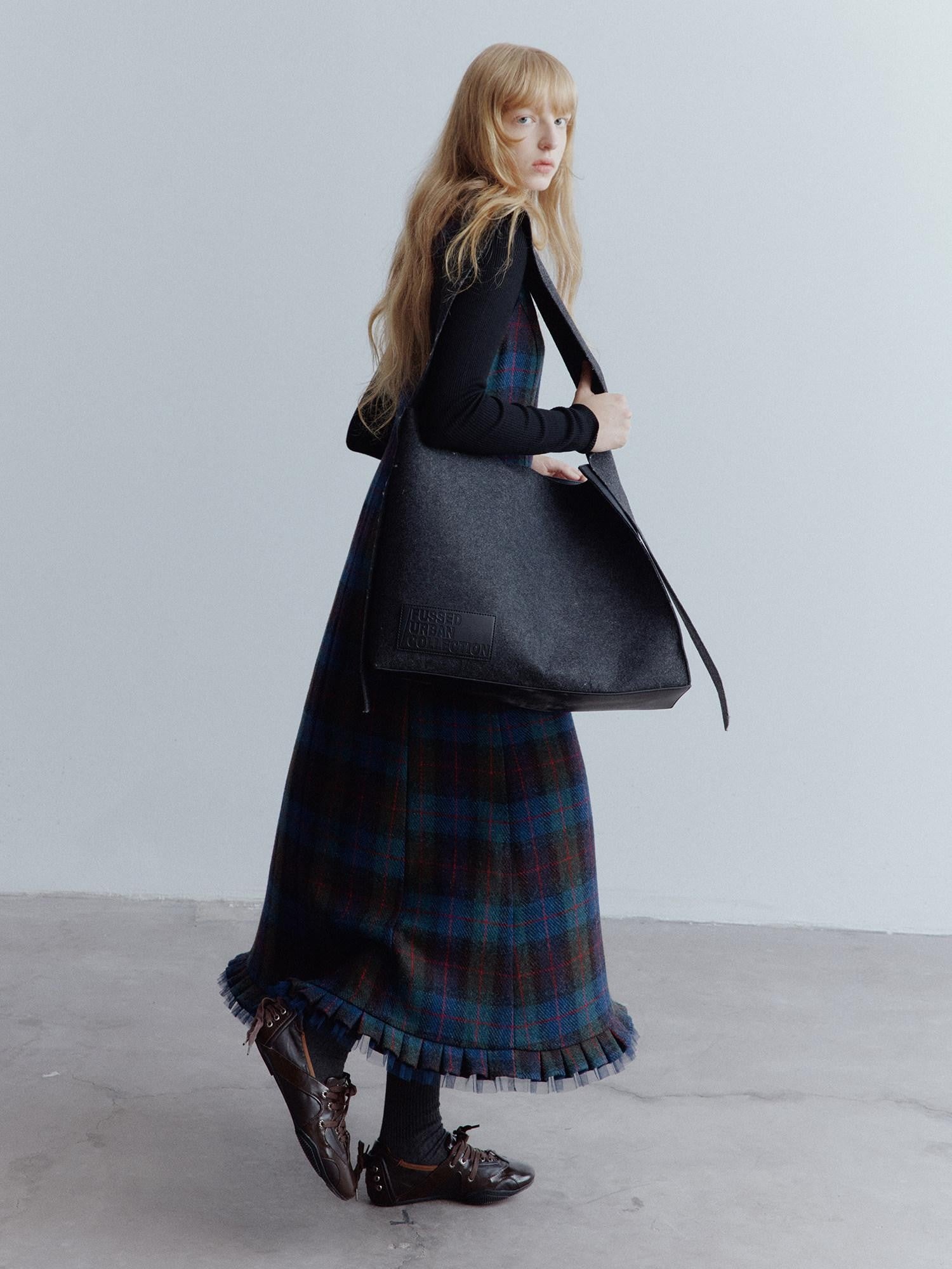 FUSSED Mesh Hem Splice Harris Plaid Women&