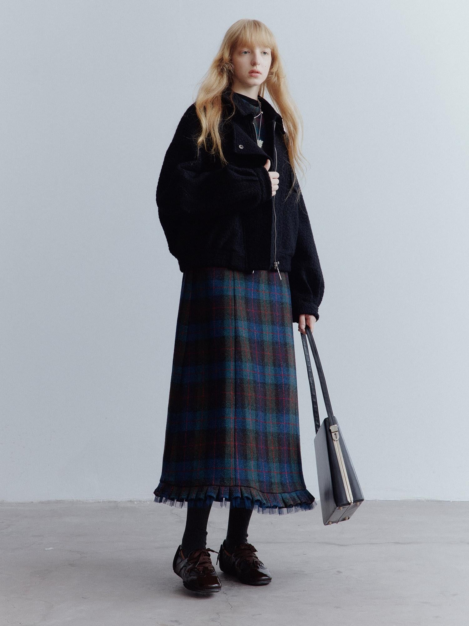 FUSSED Mesh Hem Splice Harris Plaid Women&